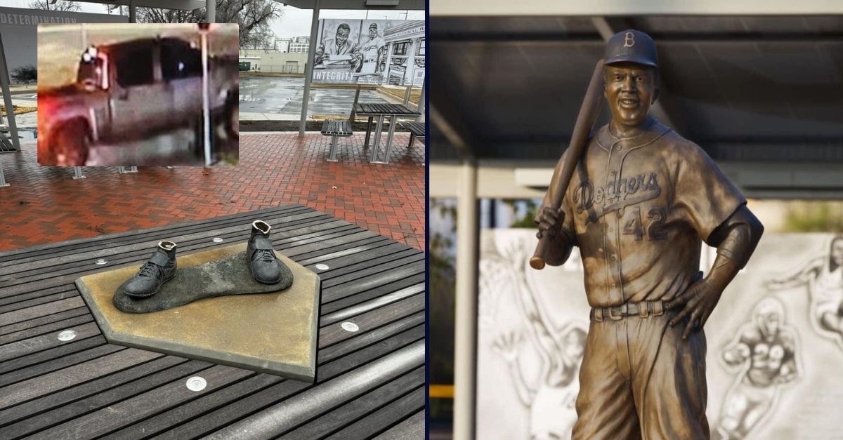 Who stole a Jackie Robinson statue from a Kansas park?