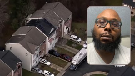 Richard Bennaugh appears inset against an image of the apartment complex where he shot and killed his roommate.