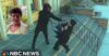 A 16-year-old boy is seen in a surveillance video shoving a 68-year-old woman down the steps of a New York church. (Screenshot from NBC News/YouTube; victim's photo from GoFundMe)