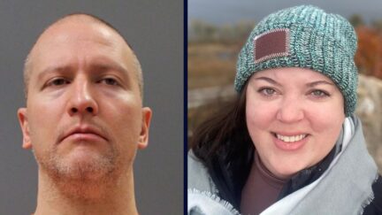 Derek Chauvin, left, is accused in a lawsuit of pressing his knee into the neck of Patty Day, right. (Mug shot from the Minnesota Department of Corrections; Day's photo from her law firm)