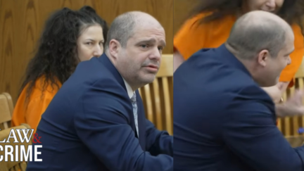 Taylor Denise Schabusiness and her then-attorney, Curtis Paul Julka, on April 4, 2025 (Law&Crime Network).