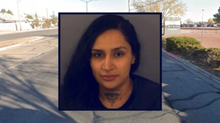 Inset: Ivana Dolores Salazar (El Paso County Jail). Background: The area where she was pulled over Sunday evening (Google Maps).