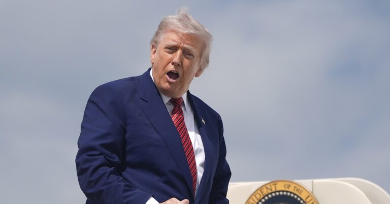 President Donald Trump boards Air Force One to depart Joint Base Andrews, Md., Friday, May 23, 2025 (AP Photo/Manuel Balce Ceneta).