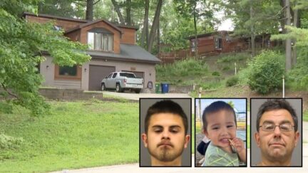 Left inset: James VanderLeest (Brown County Jail). Center inset: Leo Escalante (GoFundMe). RIght inset: David VanderLeest (Brown County Jail). Background: James VanderLeest's home on the east side of Green Bay, Wis., where Leo Escalante allegedly suffered life-threatening injuries (WFRV/YouTube).