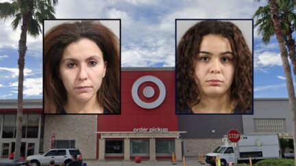 Hala Kamel and Afnane Kamel appear inset against an image of a Target in Florida.