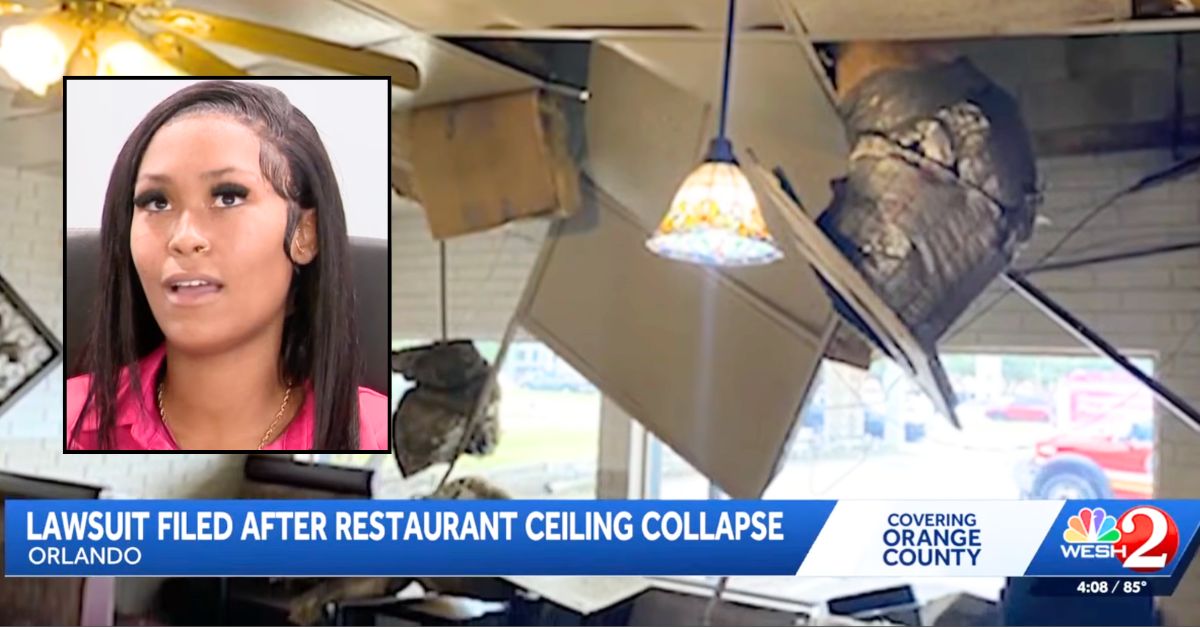 Woman eating at wing restaurant with 1-year-old daughter gets hit by falling ceiling and AC unit because of 'soiled' tiles, lawsuit says