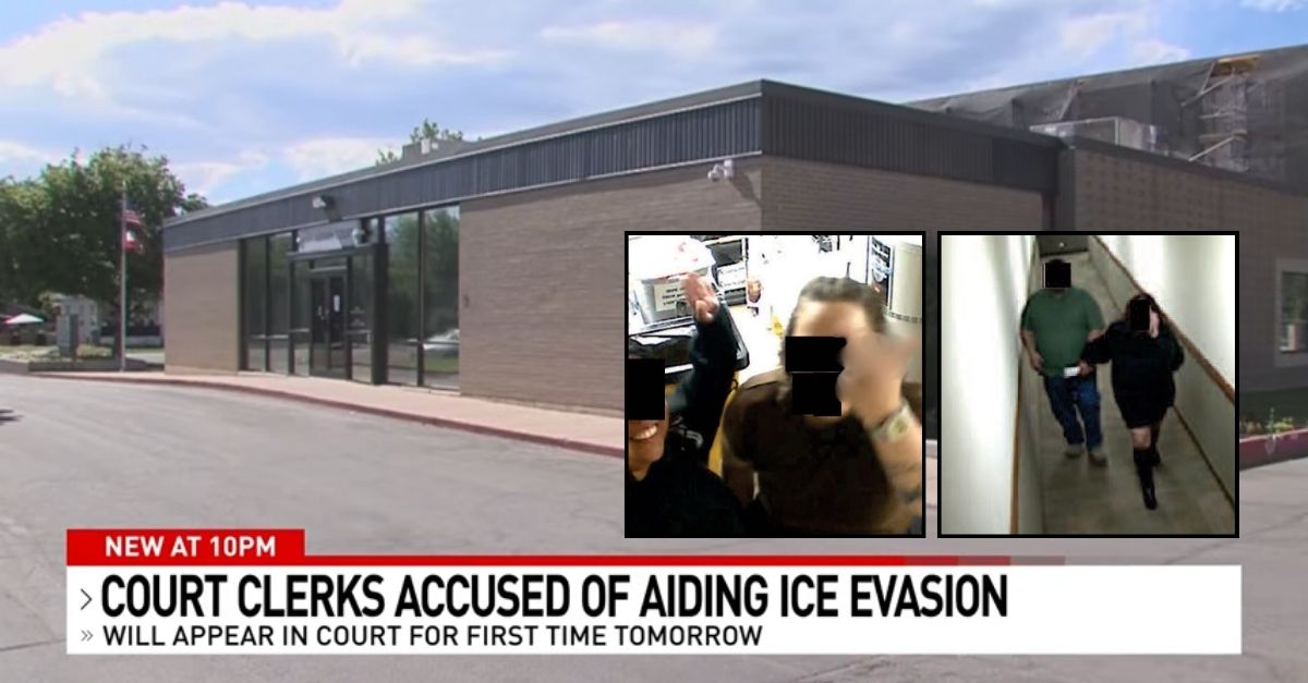 'Anti-ICE vigilantes': Court clerks smile and 'flip off' security camera while 'sneaking' immigrants out the back door of courthouse before agents can arrest them, DOJ says