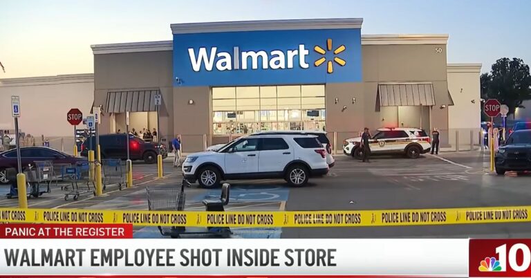 The Walmart in Glenolden, Pa., where cops say two customers got into a fight that led to a worker being shot (WCAU/YouTube).