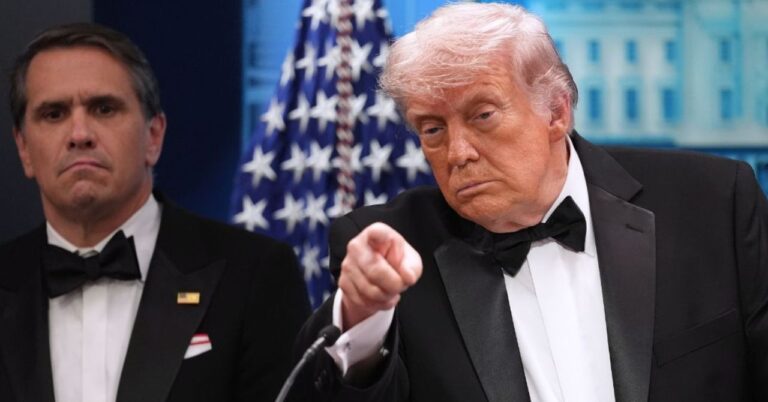 Todd Blanche and Donald Trump dressed in tuxedos.